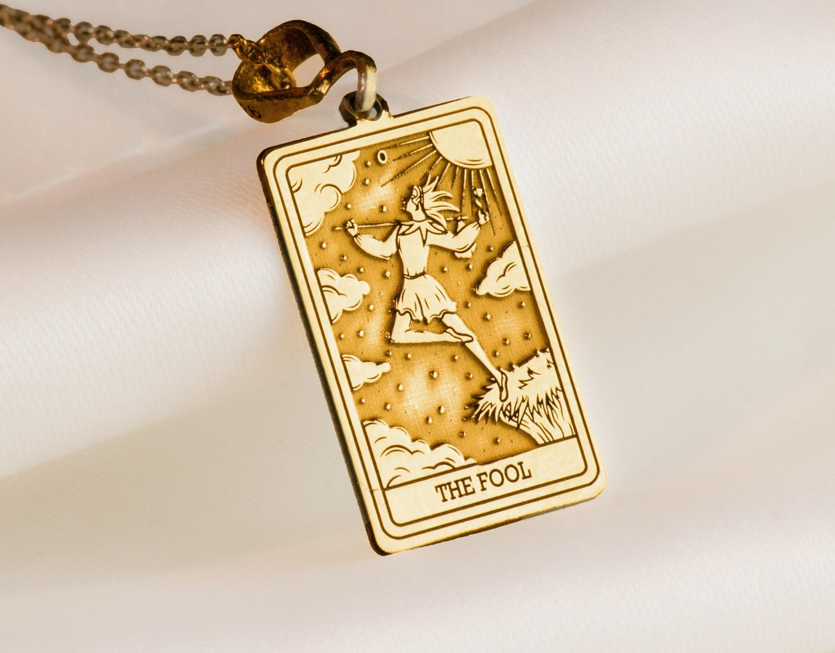 The Fool Tarot Pendant: 14K Gold with tarot card rider waite major arcana occult - View 153