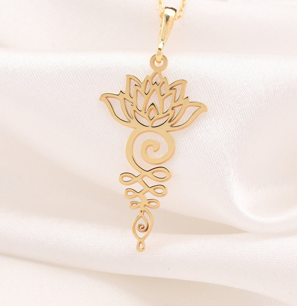 Lotus Flower Yoga Talisman Necklace Necklaces 14K 14K Gold Plated tone lotus flower pendant necklace with swirling vine design.