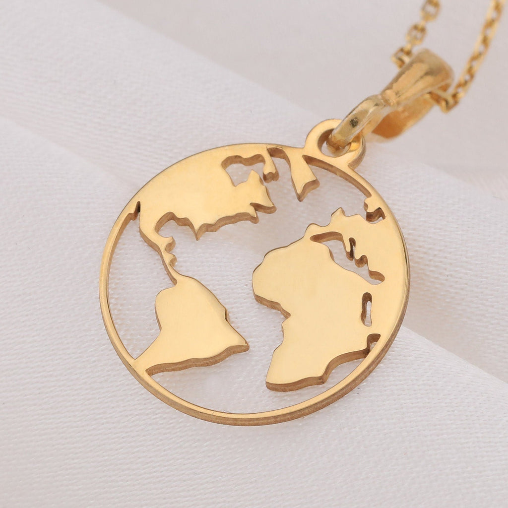World Map Necklace: 14K Gold with world map necklace wanderlust gift talisman amulet - View 48