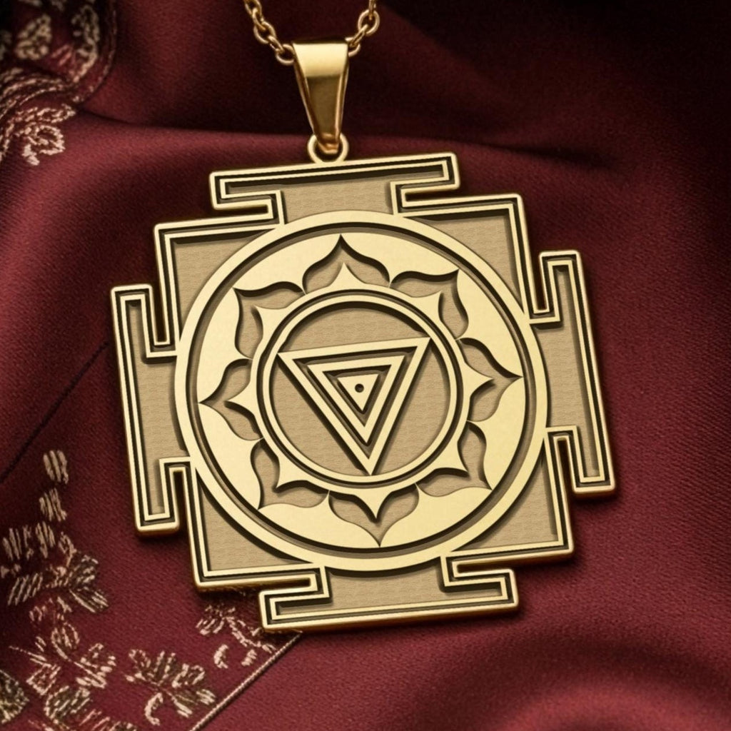 Kali Yantra Spiritual Amulet Necklace Necklaces 14K 14K Gold Plated plated rectangular pendant with geometric mandala design necklace