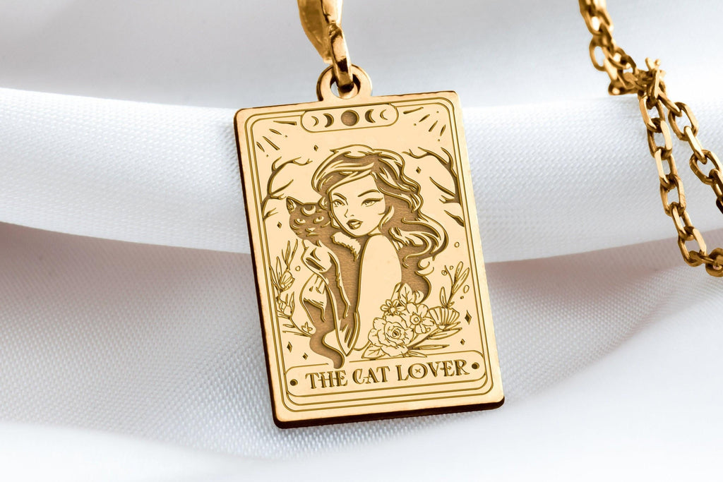 Witch Girl Necklace: 14K Gold with tarot card rider waite occult arcana talisman - View 48