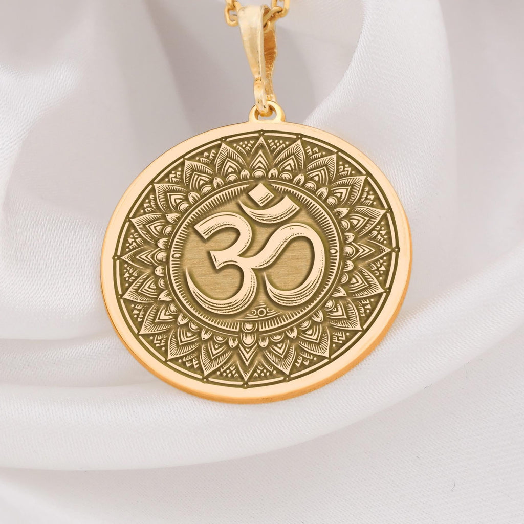 Om Mandala Necklace: 14K Gold with om mandala pendant sacred geometry art amulet - View 48
