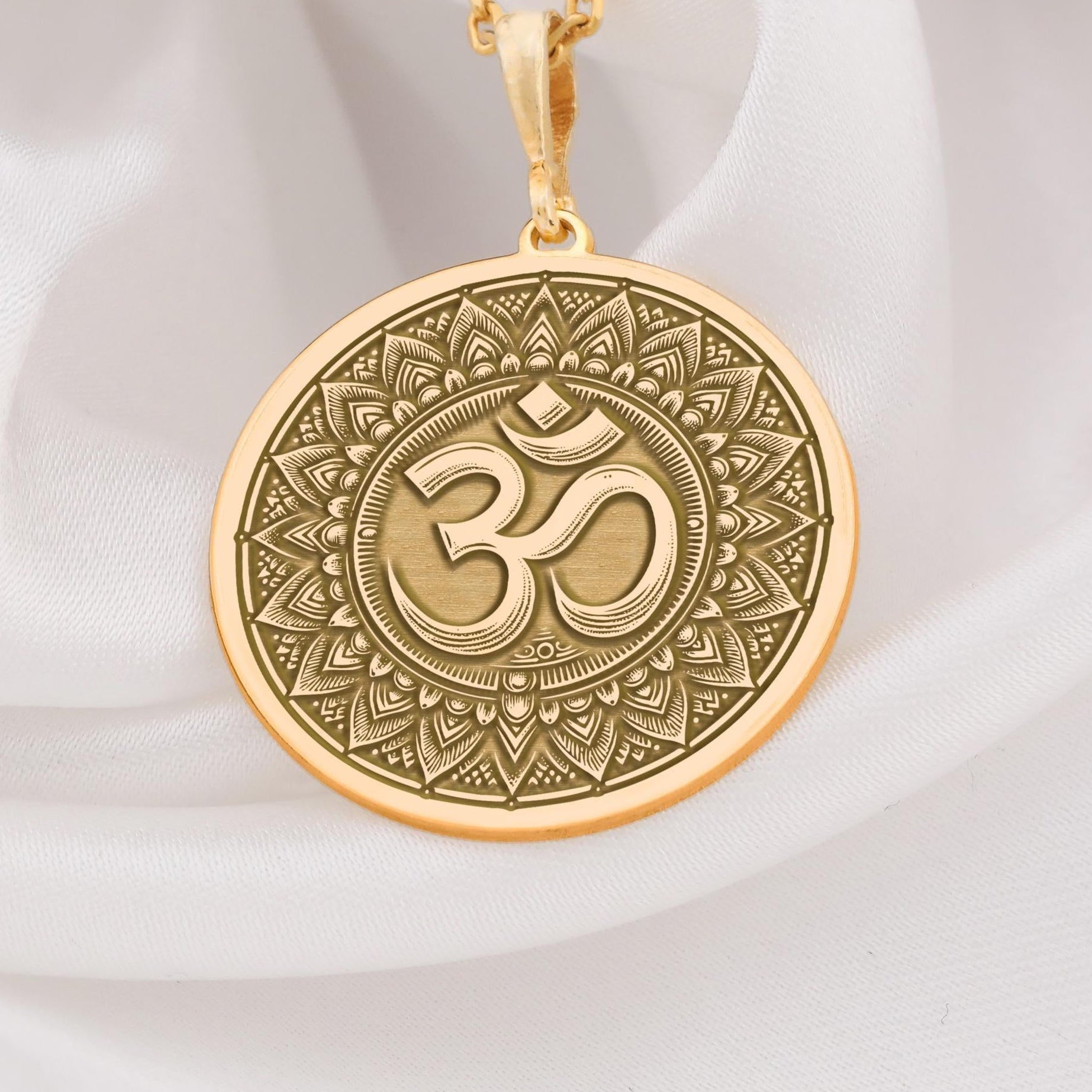 Om Mandala Necklace: 14K Gold with om mandala pendant sacred geometry art amulet - View 48