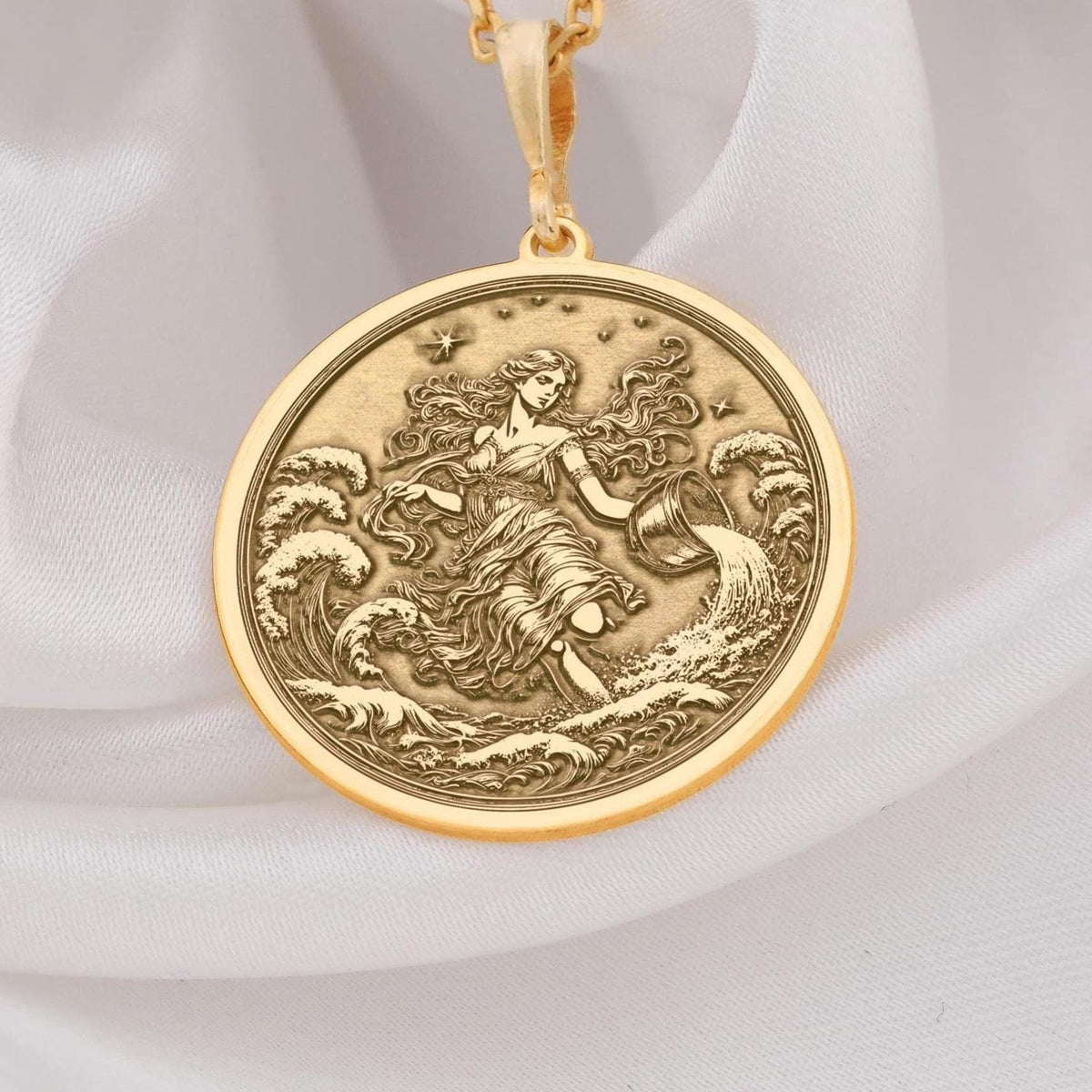 Aquarius Necklace: 14K Gold with water bearer zodiac sign astrology talisman gift - View 48