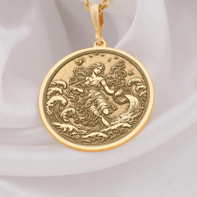 Aquarius Necklace: 14K Gold with water bearer zodiac sign astrology talisman gift - View 48