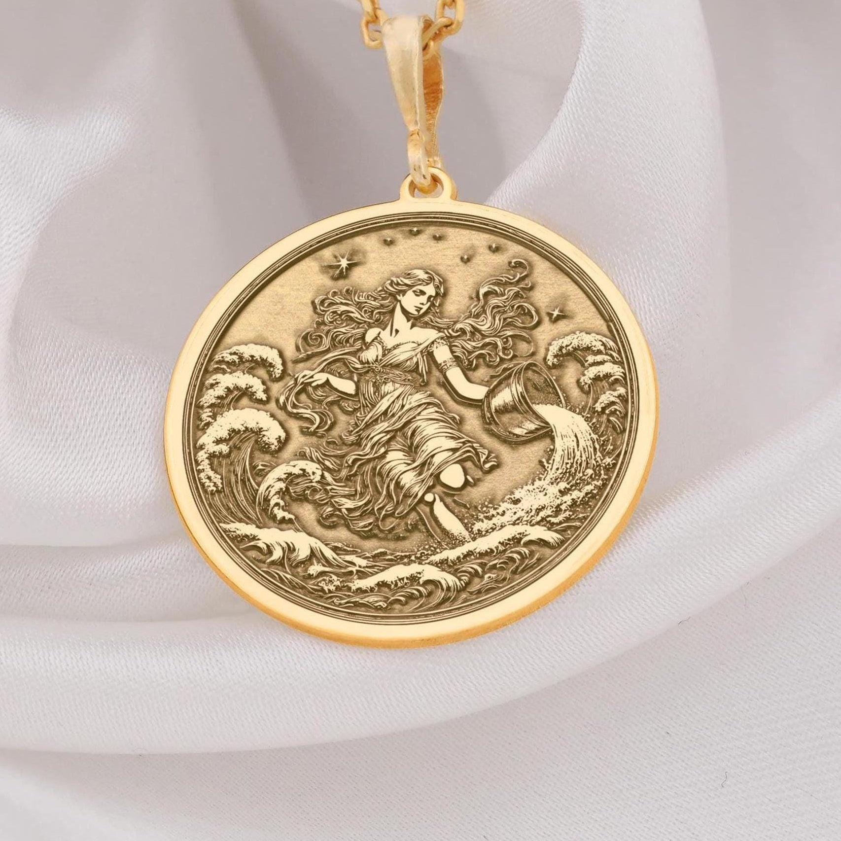Aquarius Necklace: 14K Gold with water bearer zodiac sign astrology talisman gift - View 48