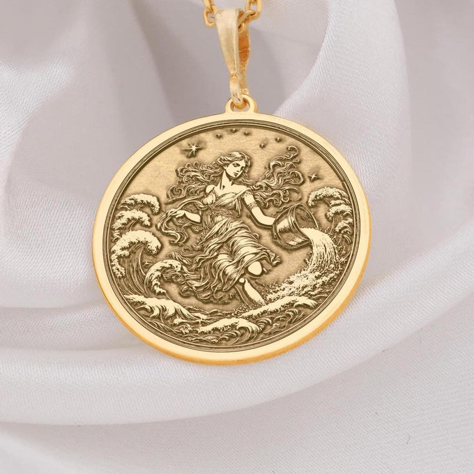 Aquarius Necklace: 14K Gold with water bearer zodiac sign astrology talisman gift - View 48