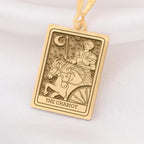 Chariot Sphinx Tarot Pendant Necklaces 14K 14K Gold Plated pendant featuring a vintage chariot design with a crescent moon and Roman numeral VII.