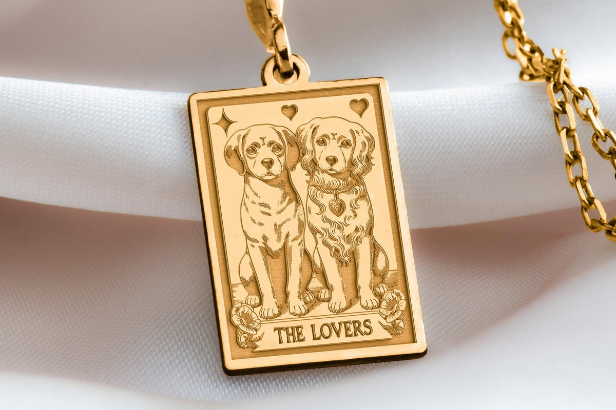 Puppy 'The Lovers' Card Necklace: 14K Gold with gold dog lovers lovers dog necklace - View 48