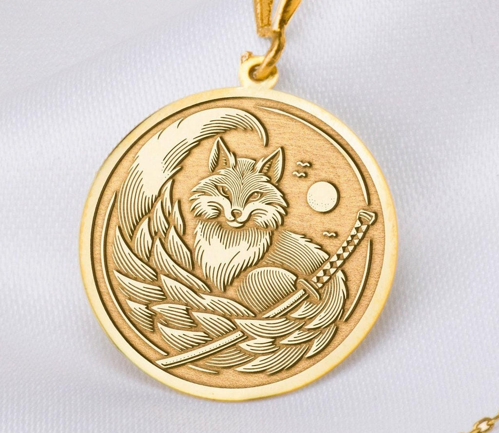 14K Solid Gold Kitsune Fox Necklace: 14K Gold with japanese fox charm kitsune medallion - View 48