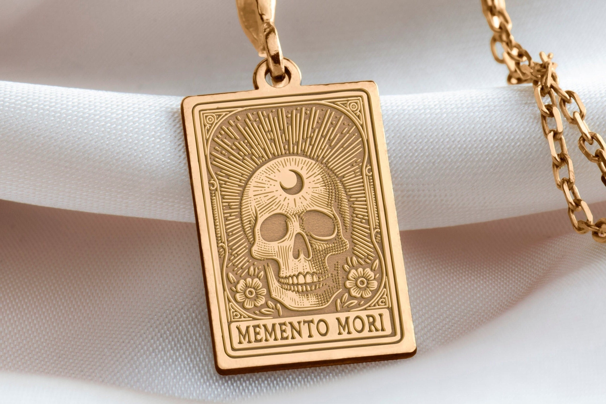 Memento Mori Necklace: 14K Gold with memento mori goth macabre talisman occult amulet - View 153