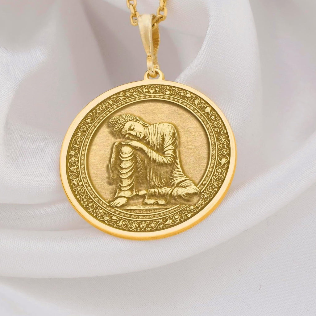 Meditating Buddha Necklace: 14K Gold with zen necklace silver buddha talisman amulet - View 48