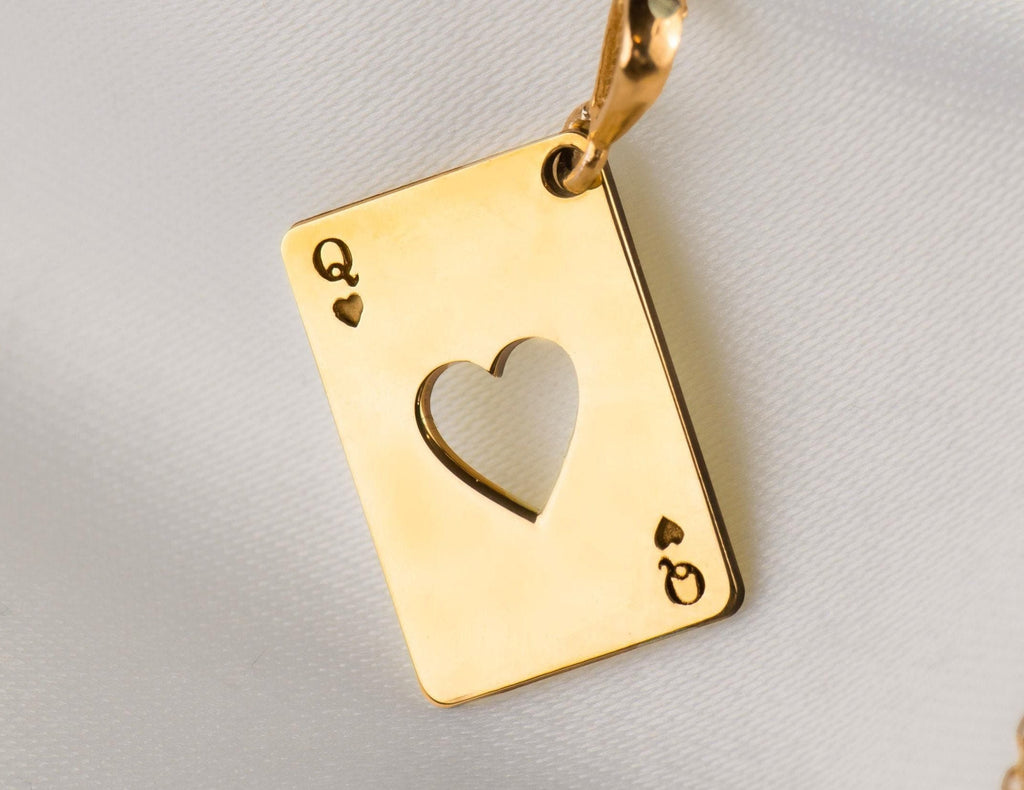 Queen of Hearts Necklace: 14K Gold with poker necklace queen hearts talisman amulet - View 48