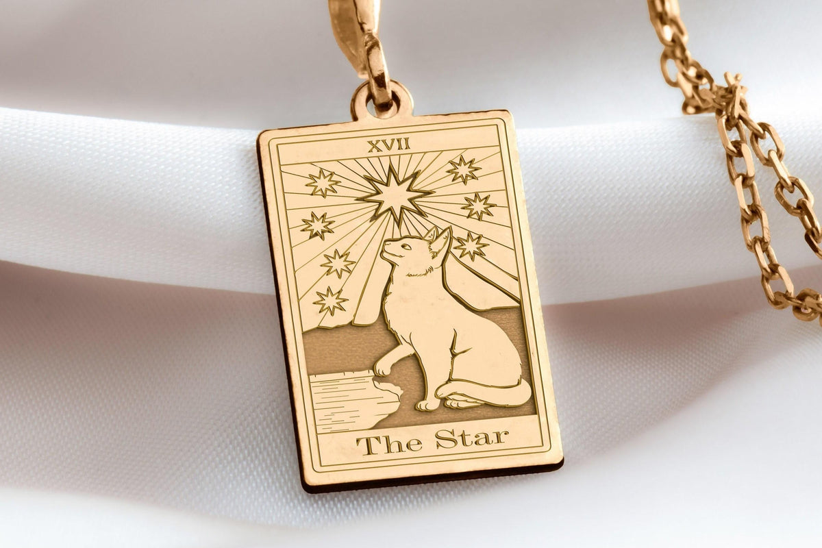 14K Gold Star Tarot Card Necklace: 14K Gold with tarot card rider waite occult arcana - View 48