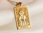 Magician Tarot Rider Waite Necklace Necklaces 14K 14K Gold Plated rectangular pendant featuring The Magician figure design on a gold-toned metal.