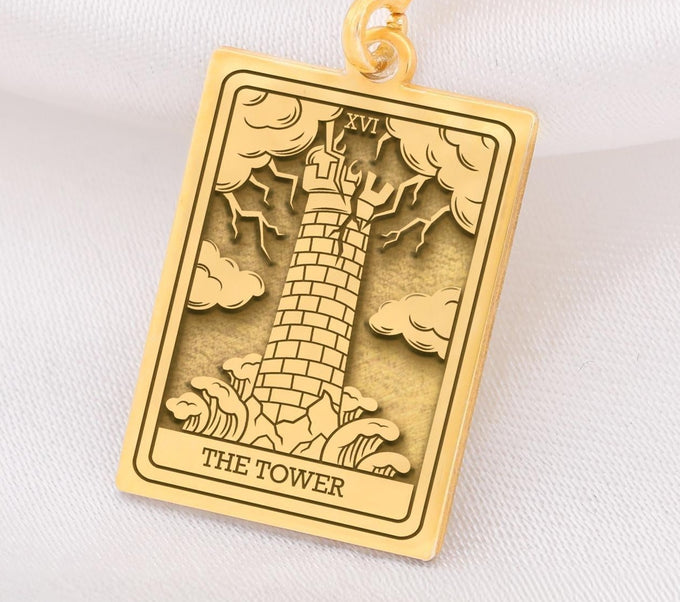 Tower Tarot Card Necklace: 14K Gold Major Arcana Pendant, Transformation Jewelry - View 48