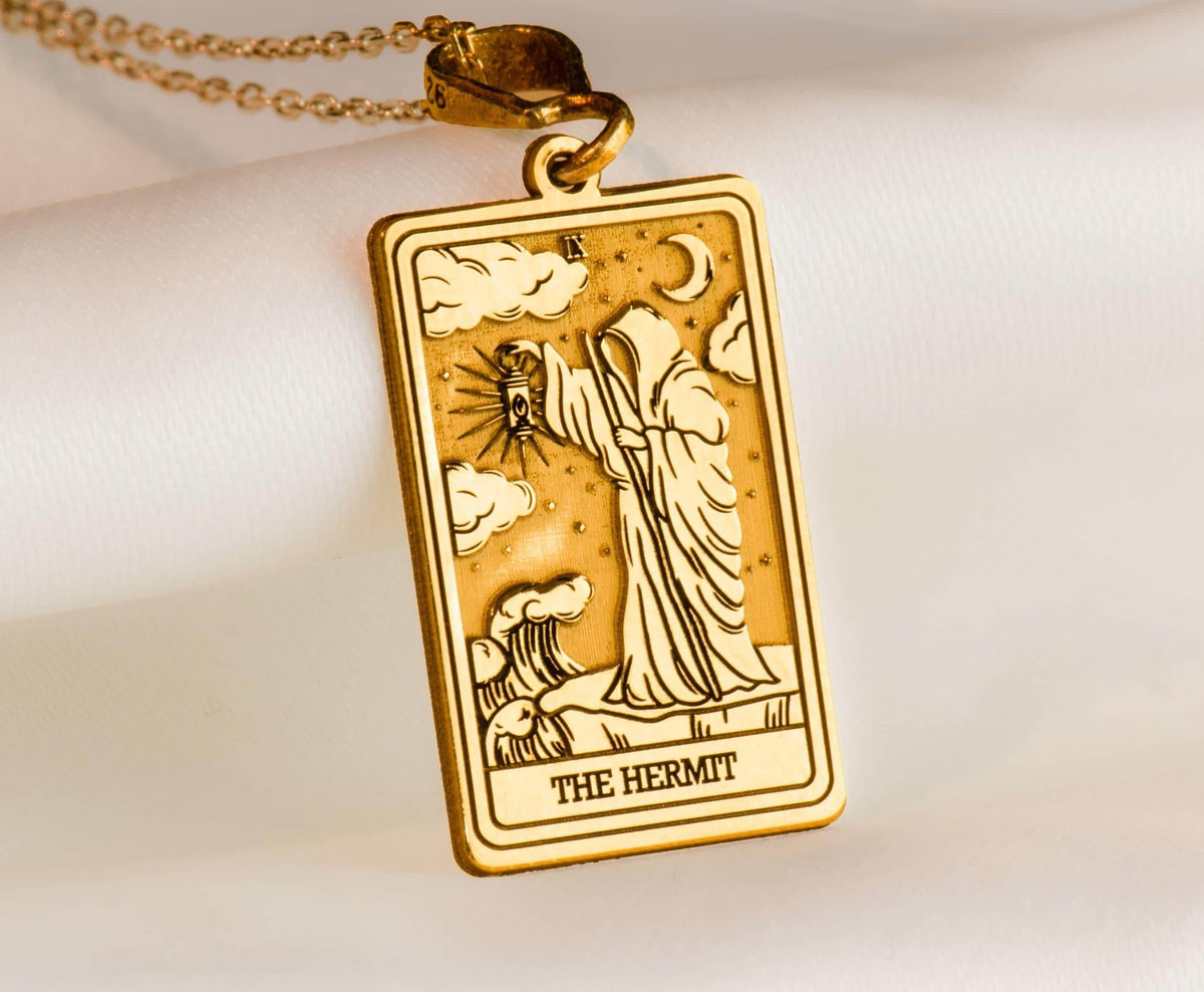 Hermit Figure Necklace Necklaces 14K 14K Gold Plated pendant necklace featuring a vintage hermit design with celestial elements.
