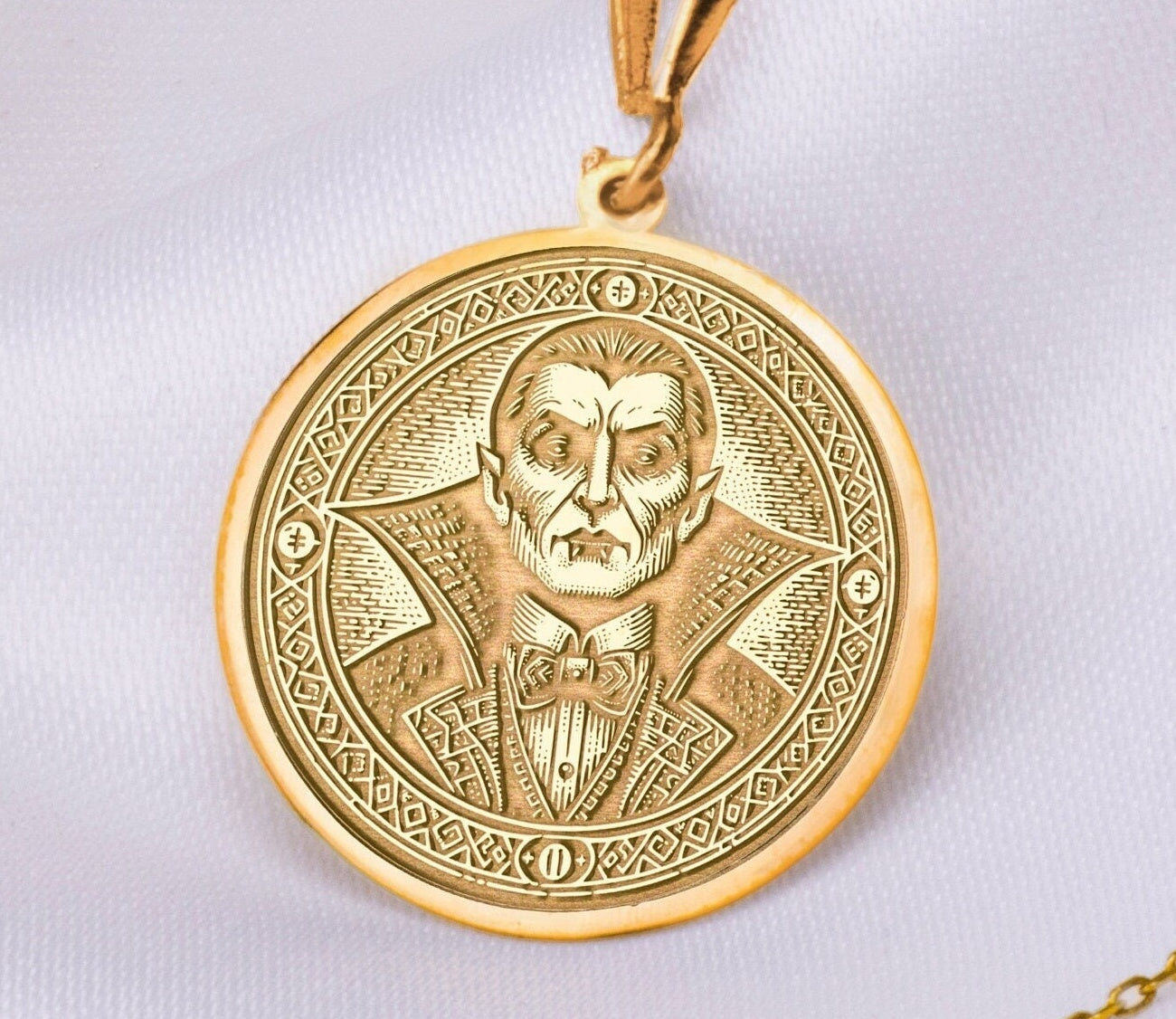 Dracula Necklace: 14K Gold with vampire pendant goth macabre talisman occult amulet - View 48