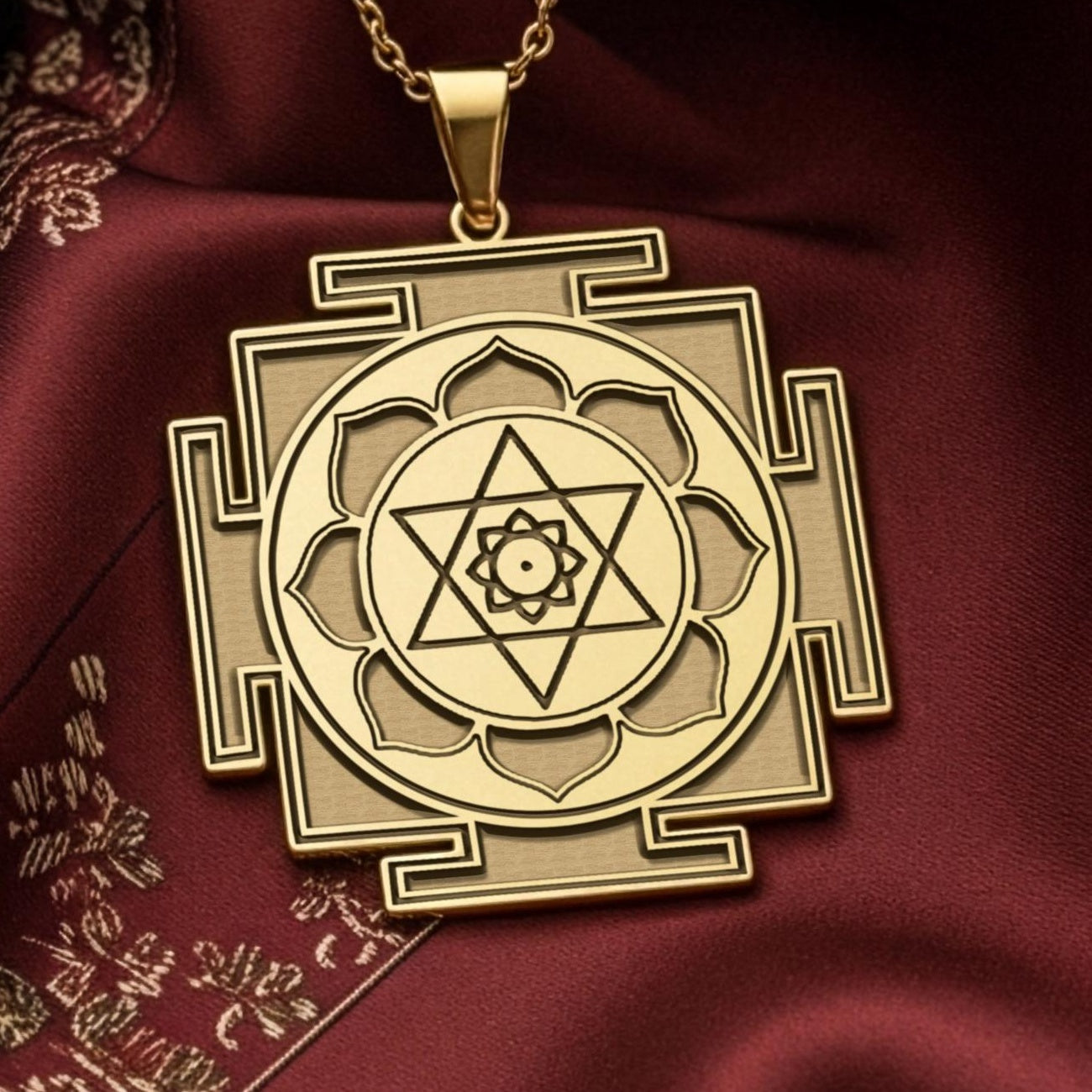 Kamala Yantra Necklace: 14K Gold with lotus flower yoga amulet talisman spiritual - View 48
