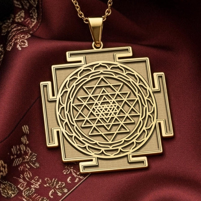 Sri Yantra Pendant: 14K Gold with sri yantra sacred geometry amulet talisman collectible - View 153
