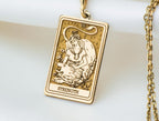 Strength Tarot Necklace: 14K Gold with tarot card rider waite occult arcana talisman - View 153
