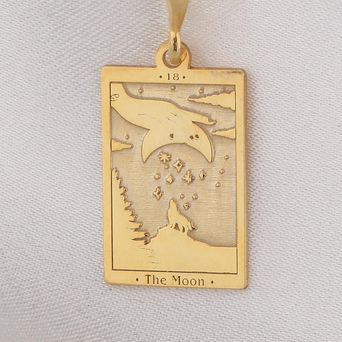 The Moon Tarot Card Necklace: 14K Gold with moon card rider waite occult arcana talisman - View 153