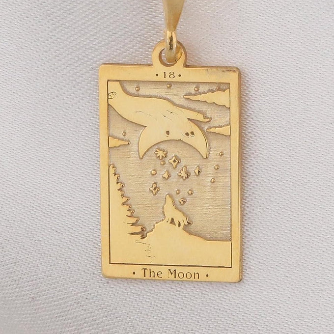 The Moon Tarot Card Necklace: 14K Gold with moon card rider waite occult arcana talisman - View 153