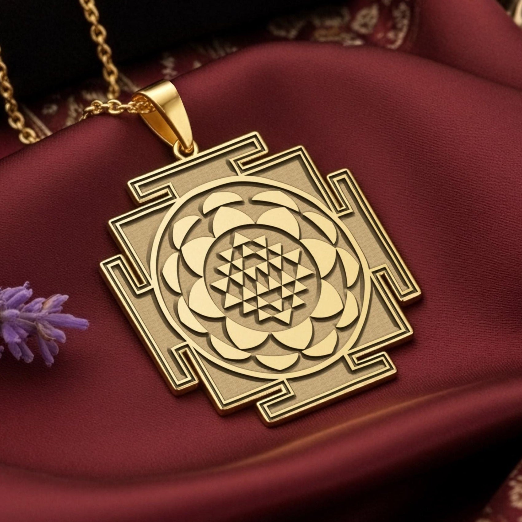 Saraswati Yantra Necklace: 14K Gold with saraswati yantra sacred geometry amulet - View 153