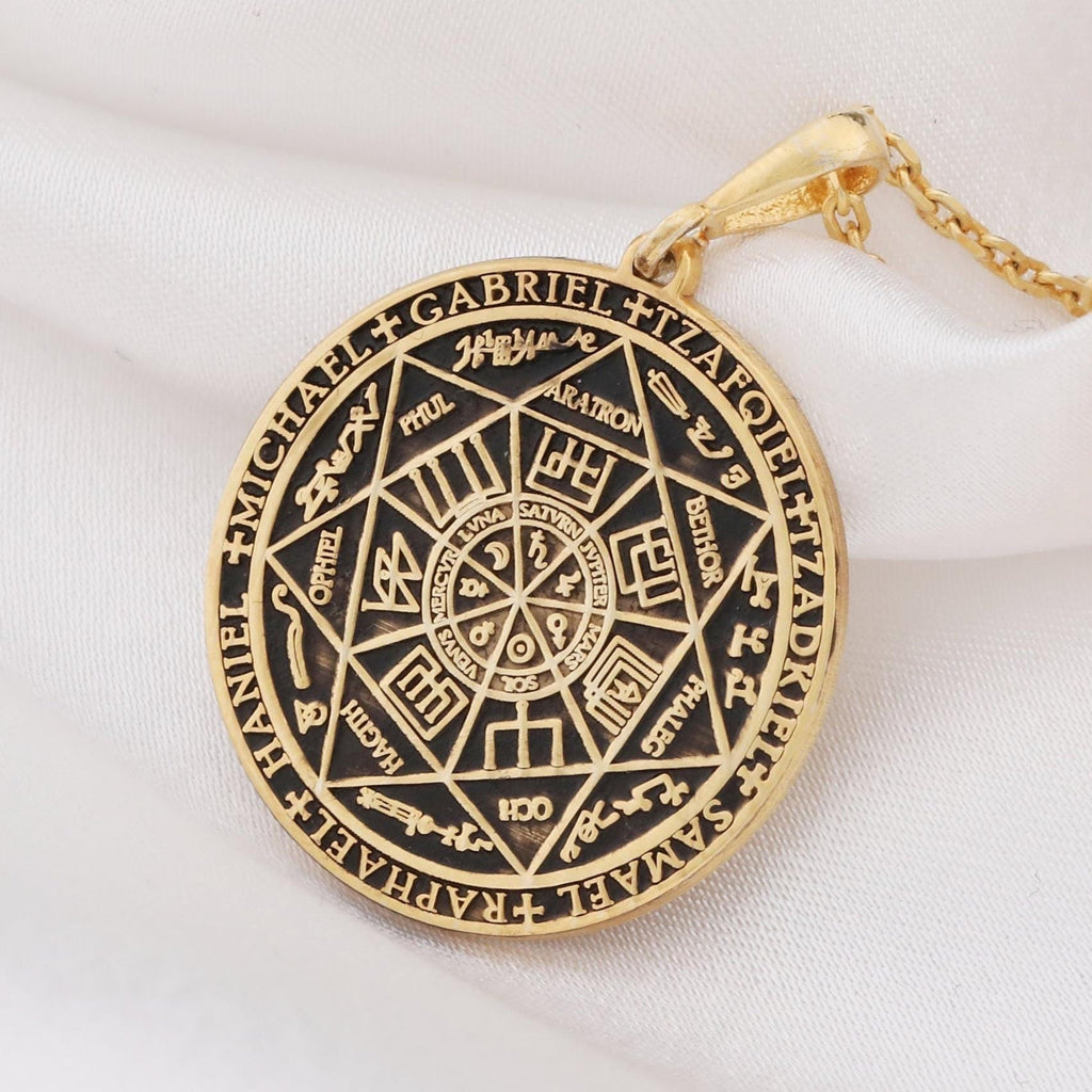Seven Archangels Pendant: 14K Gold with guardian angel angel wings oceanic amulet - View 48