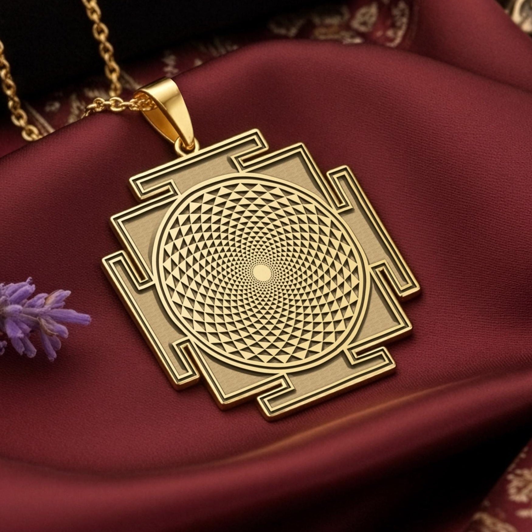 Gayatri Mantra Necklace: 14K Gold with gayatri yantra savitur mantra talisman amulet - View 48