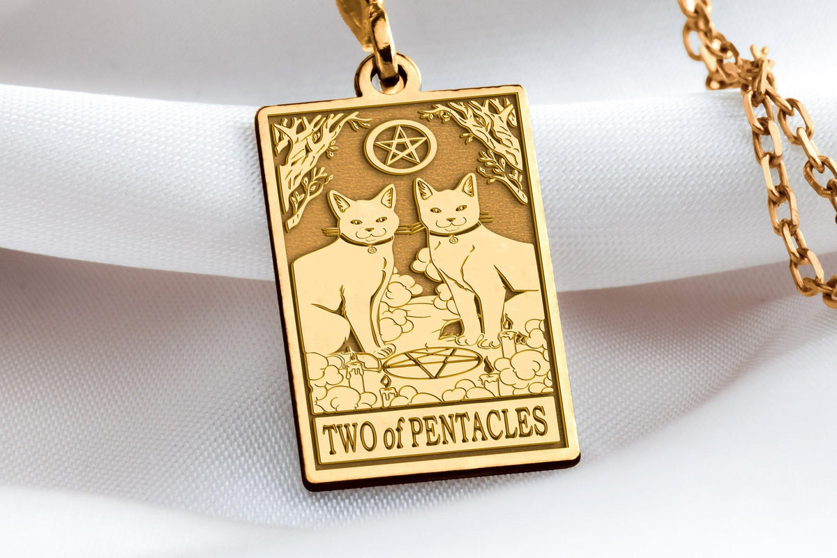Two of Pentacles Pendant: 14K Gold with two of pentacles pentacles juggler amulet - View 48