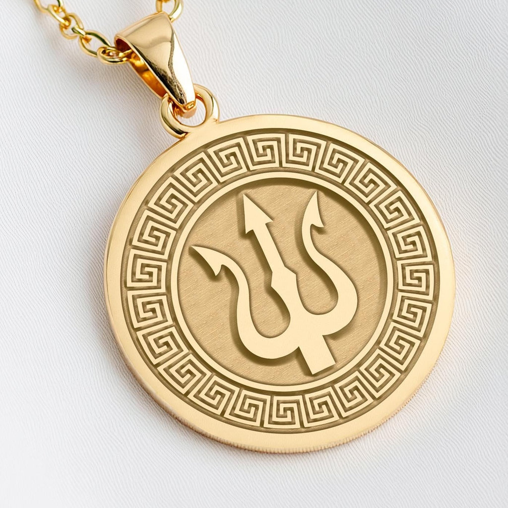 Poseidon Necklace: 14K Gold with sea god trident charm mythology talisman amulet - View 153
