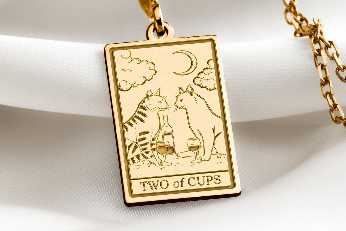 Two of Cups Necklace: 14K Gold with cups exchanged exchanged vows talisman amulet - View 48