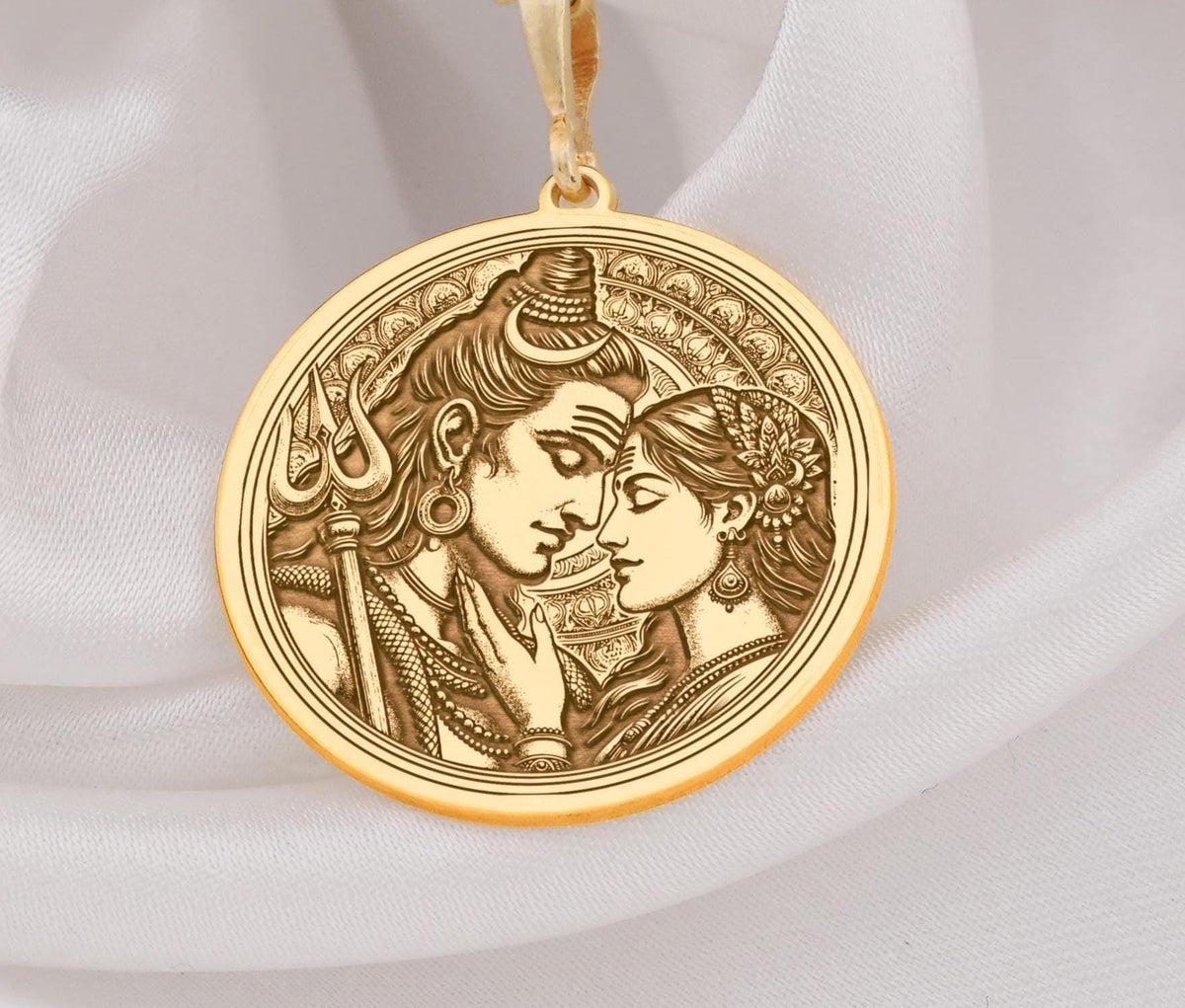 Shiva Parvati Necklace: 14K Gold with mahadev trishul amulet talisman spiritual amulet - View 48