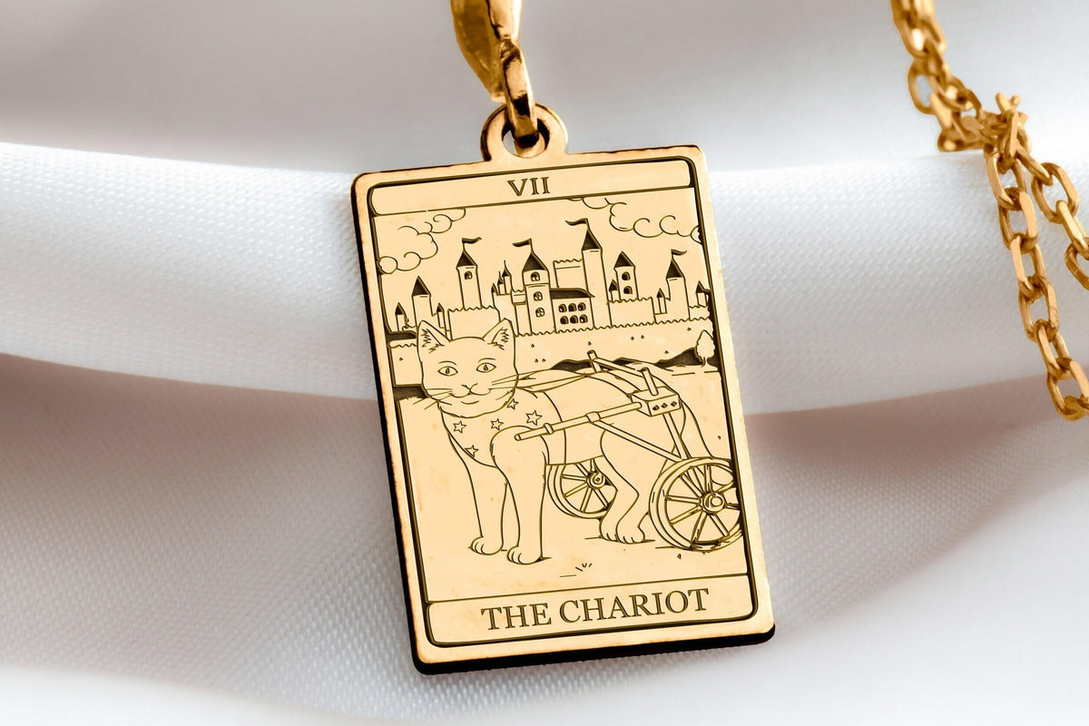 14K Gold The Charity Tarot Cat Necklace: 14K Gold with tarot card rider waite occult - View 48
