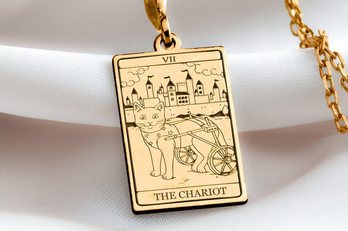 14K Gold The Charity Tarot Cat Necklace: 14K Gold with tarot card rider waite occult - View 48