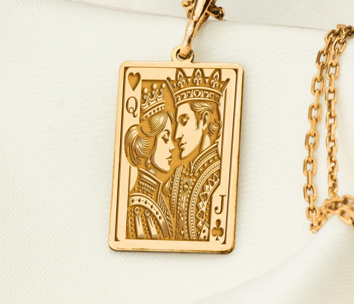 Queen and Jack Pendant: 14K Gold with romantic couple gift couple charm major arcana - View 48