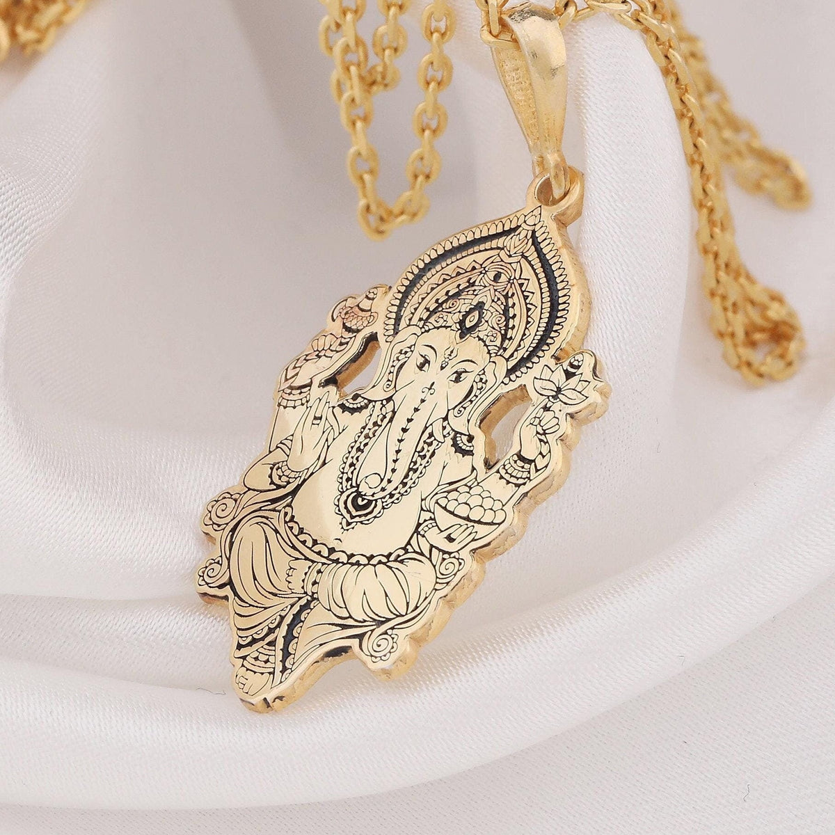 Ganesha Elephant God Amulet Necklace Necklaces 14K 14K Gold Plated Ganesha pendant necklace with intricate traditional design
