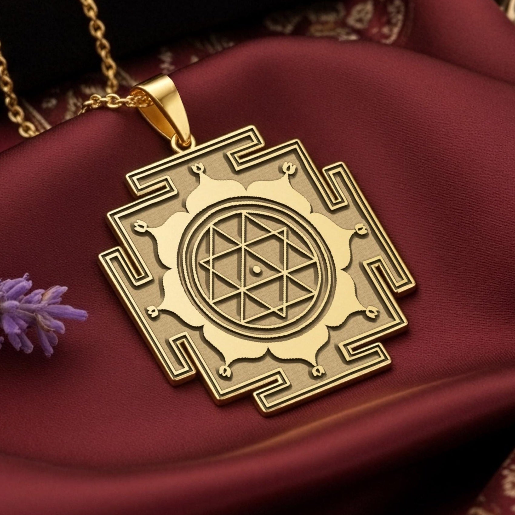 Maha Durga Yantra Pendant: 14K Gold with shakti warrior goddess spiritual amulet - View 153