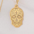 14K Gold Dia de los Muertos Necklace: 14K Gold with memento mori goth macabre talisman - View 48