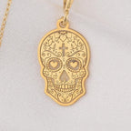 14K Gold Dia de los Muertos Necklace: 14K Gold with memento mori goth macabre talisman - View 48