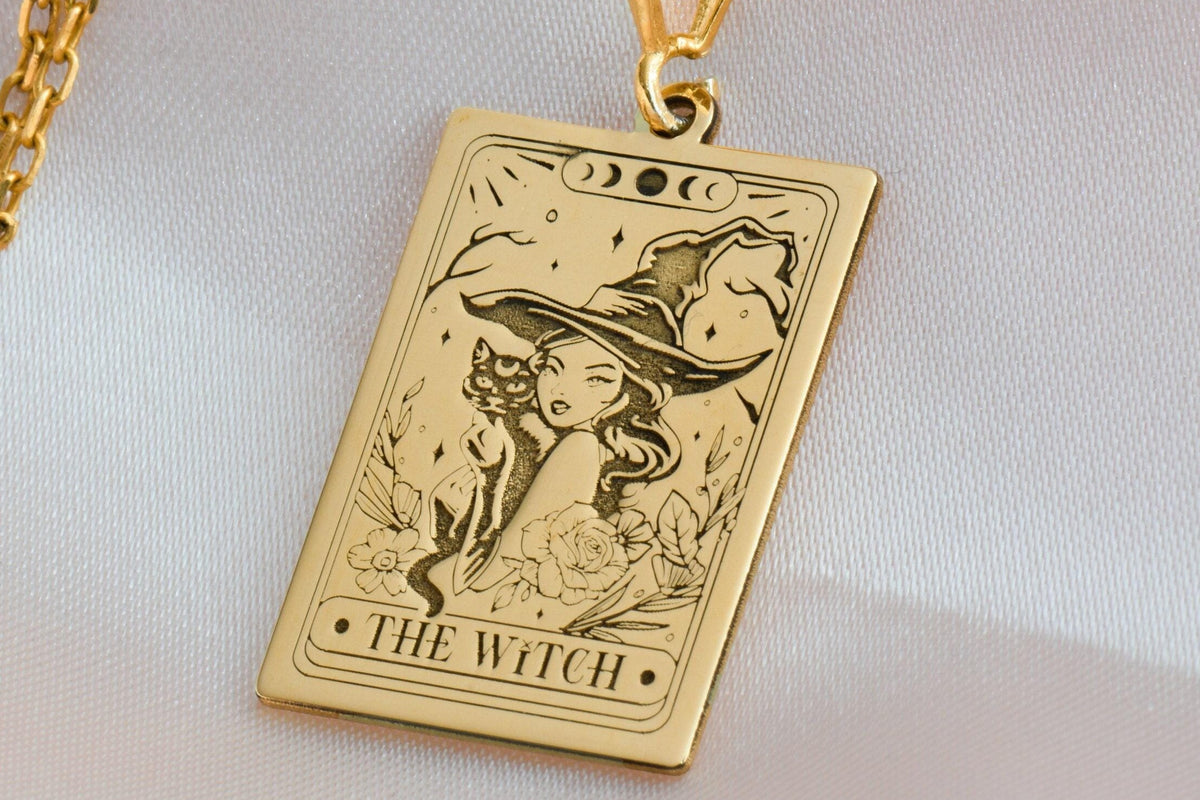 Witch Tarot Necklace: 14K Gold with tarot card rider waite occult arcana talisman - View 48