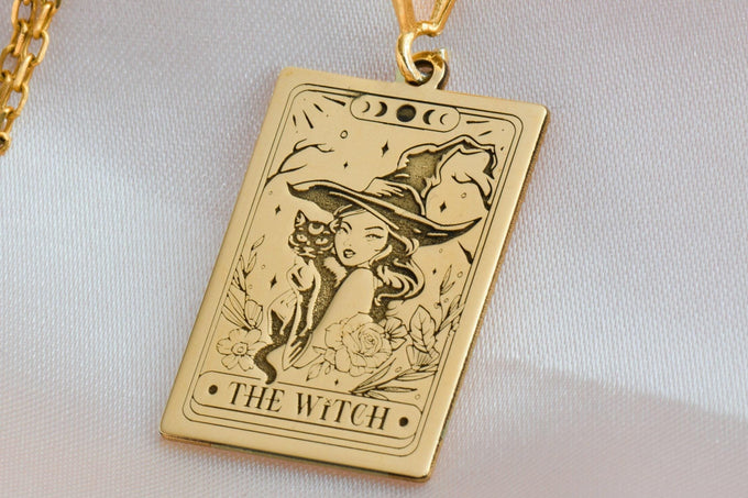Witch Tarot Necklace: 14K Gold with tarot card rider waite occult arcana talisman - View 48