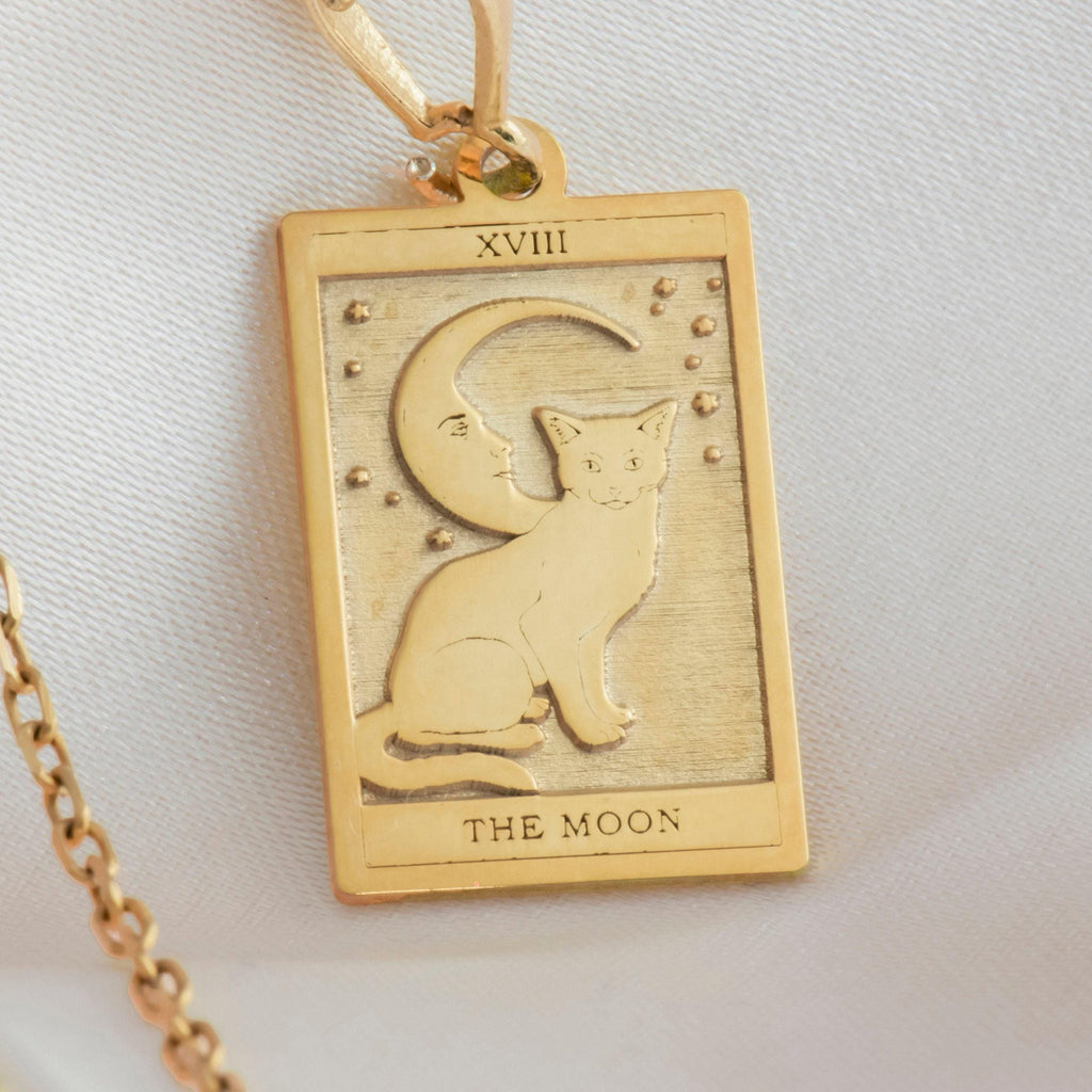 Moon Tarot Card Necklace: 14K Gold with tarot card rider waite occult arcana talisman - View 48