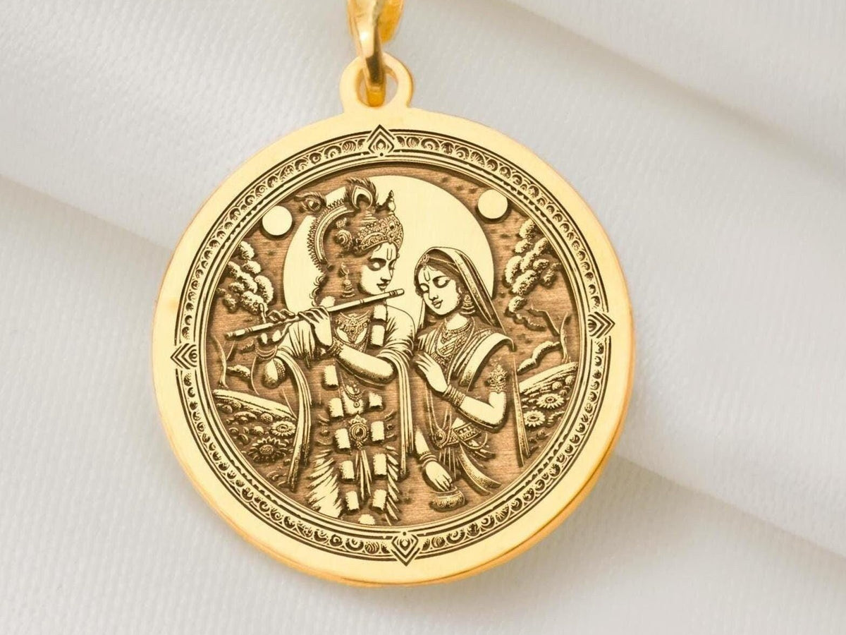 Krishna Radha Necklace: 14K Gold with real gold krishna solid gold krishna talisman - View 153