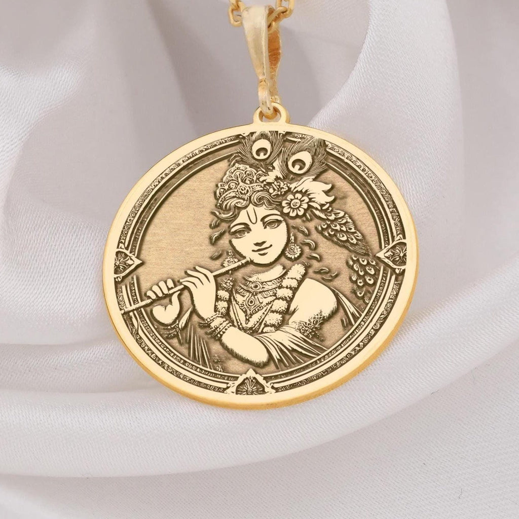 Krishna Amulet – 14K Gold Pendant: 14K Gold with silver krishna charm hindu jewelry - View 153