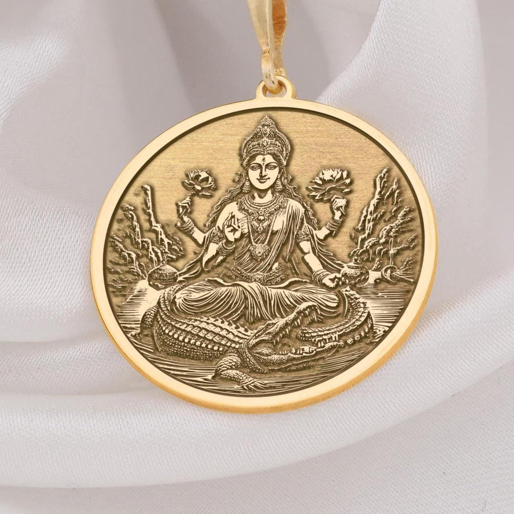 Maa Ganga Necklace: 14K Gold with silver ganga pendant goddess necklace talisman - View 48