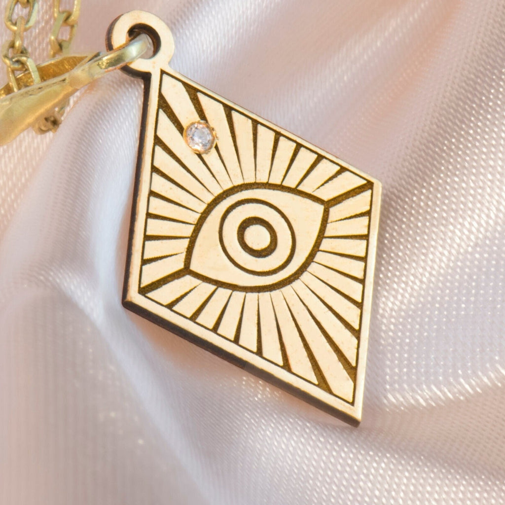 Evil Eye Horus Diamond Necklace: 14K Gold with diamond horus horus charm talisman - View 48