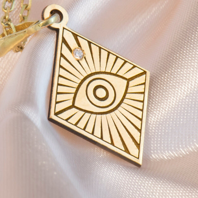 Evil Eye Horus Diamond Necklace: 14K Gold with diamond horus horus charm talisman - View 48