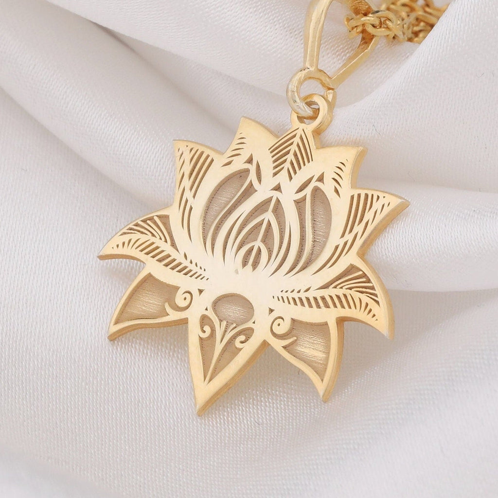 Lotus Flower Necklace: 14K Gold with lotus flower yoga talisman amulet collectible - View 153